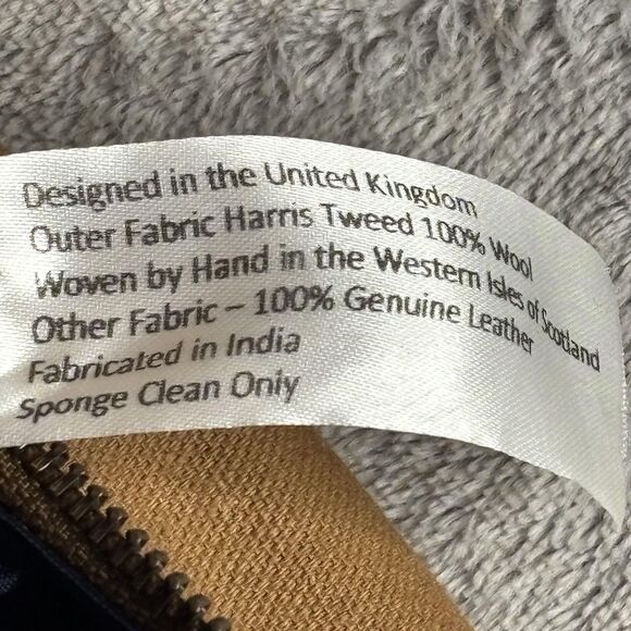 British Bag Company Harris Tweed Wash Bag Dopp Kit Travel Blue Plaid Leather 8x6 - Picture 14 of 15